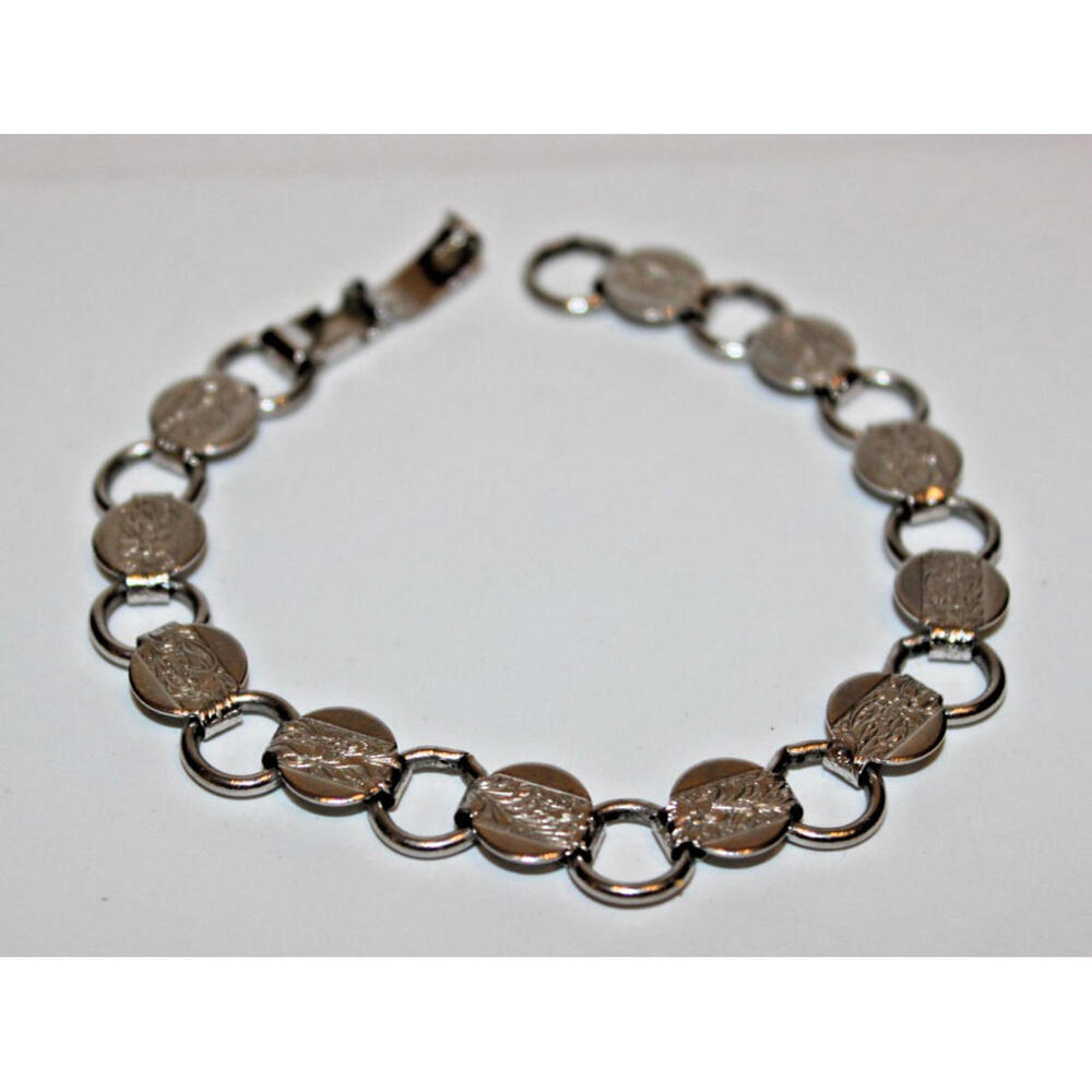 Vintage Sarah Cov Engraved Link Bracelet Silver Tone 7” Signed Never Worn
